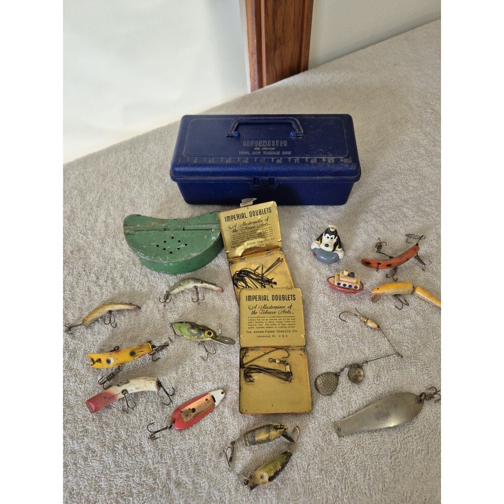 Vintage Fishing Tackle Lot Wood Lures Lazy Ike Imperial Doublets Hooks